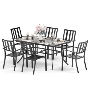 Captiva Designs 7pc Patio Dining Set with Slat-top Rectangle Table & Metal Stackable Chairs with Stripped Back - 1 of 4