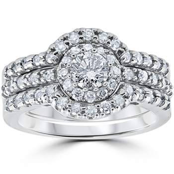 Pompeii3 1 1/10ct Round Diamond Engagement Matching Wedding Ring Set White Gold 14K