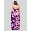 24seven Comfort Apparel Plus Size Purple Floral A Line Strapless Maxi Dress With Pockets - 3 of 4