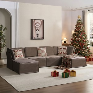 Mjkone Oversized Modular Sectional Sofa, U/L-Shaped Couch with Deep Seat, Ottoman, Convertible Modern Linen Sleeper Sofa Bed - 1 of 4