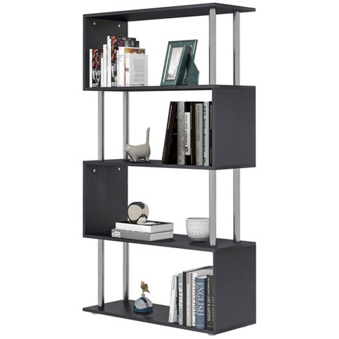 HomCom Modern S-Shaped 5 Tier Room Dividing Bookcase Wooden Storage Display Stand Shelf - Black - image 1 of 4