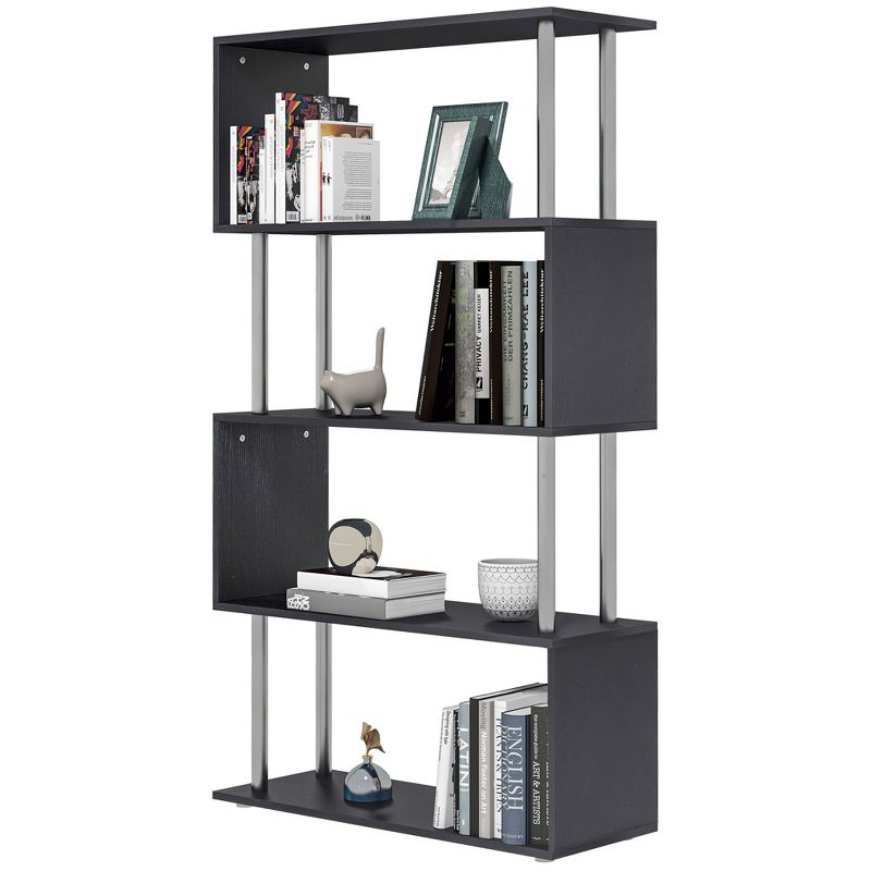HomCom Modern S-Shaped 5 Tier Room Dividing Bookcase Wooden Storage Display Stand Shelf - Black, 1 of 7