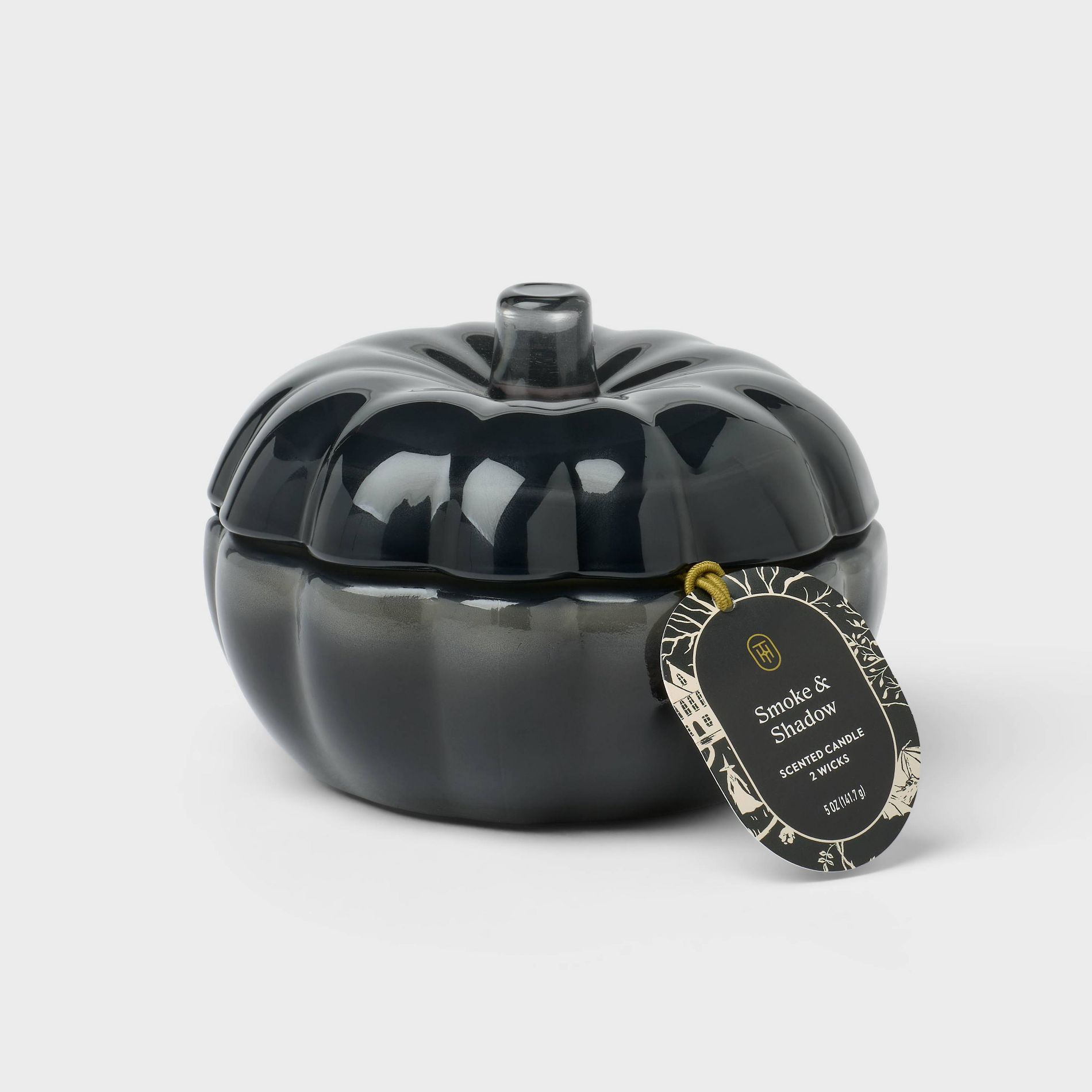 2 Wick Small Black Glass Pumpkin Smoke and Shadow Halloween Jar Candle - Threshold™