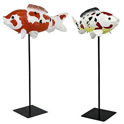 Hand-Painted Resin Japanese Koi Fish Sculpture Set