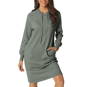 INSPIRE CHIC Womens' Casual Pullover Sweatshirt Long Sleeve Hoodie Dress with Pockets - 1 of 4