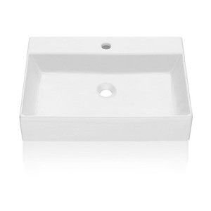Rectangular Countertop Bathroom Sink Pure White Porcelain Ceramic Vessel Sink, 24"x17.7"x5.1" Above Counter Bathroom Vanity Basin - 1 of 4