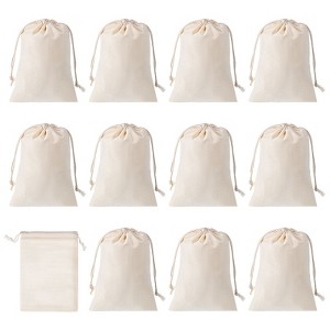 Unique Bargains Bank Coin Deposit Change Transit Bags Canvas Coin Sacks Bag with Drawstring Beige 12 Pcs - 1 of 4
