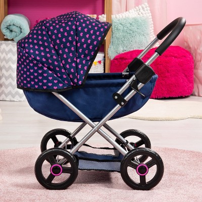 Blue and Pink Hearts 4-in-1 Toy Baby Doll Pram Stroller Set