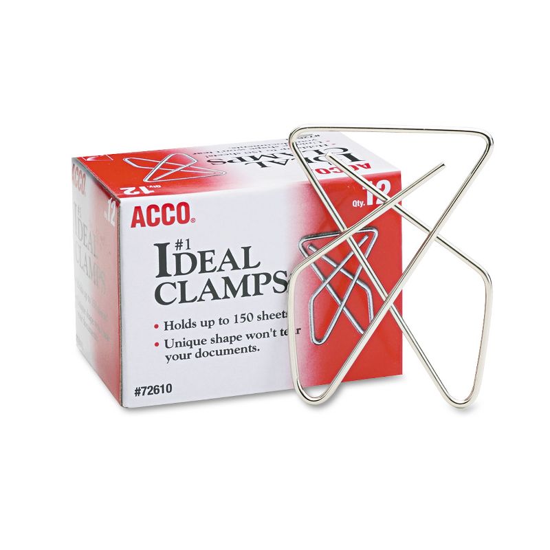 ACCO Ideal Clamps Metal Wire Large 2 5/8" Silver 12/Box 72610, 1 of 3