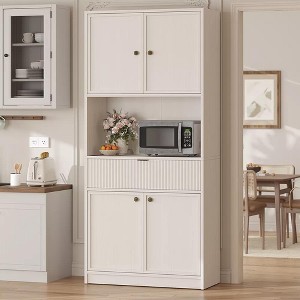 70“ Tall Kitchen Pantry Storage Cabinet, Modern Kitchen Hutch Bar Cabinet with Microwave Stand, Buffet Sideboard with Hutch, Cupboard with Drawers - 1 of 4