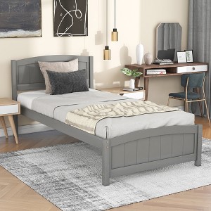 Twim Size Wood Platform Bed with Headboard and Wood Slat Support - 1 of 4