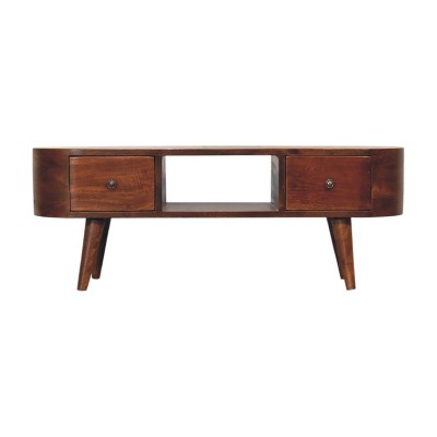 CAVINAS Mid-Century Modern Wooden TV Stand with 2 Drawers and Open Shelf Vintage Style Media Console for Living Room