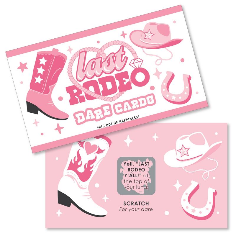 Big Dot of Happiness Last Rodeo - Pink Cowgirl Bachelorette Party Game Scratch Off Dare Cards - 22 Count, 1 of 7