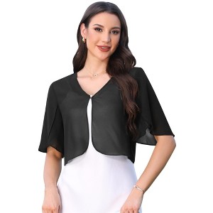 INSPIRE CHIC Women's Collarless Chiffon Bolero Ruffle Short Sleeve Open Front Sheer Cropped Shrug - 1 of 4