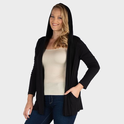 24seven Comfort Apparel Womens Plus Open Front Hooded Plus Size Cardigan