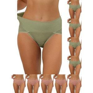 INSPIRE CHIC Women's Hi-Cut Ribbed High Waist Tummy Control Available in Plus Size Briefs 10 Packs - 1 of 4
