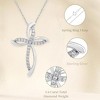 GILDED 1/4 Carat Total Weight Natural Round-Cut Diamonds Swirl Cross Pendant-Necklace in 10KT White Gold or 925 Sterling Silver, 18" Chain - 3 of 4