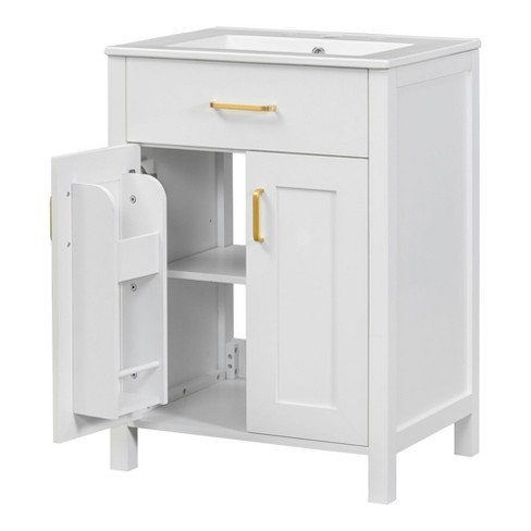 NicBex Bathroom Vanity with Ceramic Sink, 2 Spacious Cabinet Doors with 2 Double-tier Shelves and Adjustable Shelf, 1 Flip Drawer for Bathroom, White - image 1 of 4