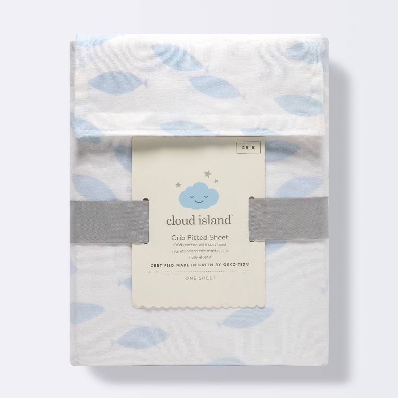 Fitted Crib Sheet - Cloud Island&#8482; School of Fish Light Blue and White, 6 of 7