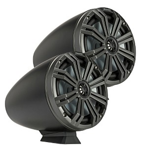 Kicker KMFC8 8" Flat Mount Loaded Marine Wake Towers with 46KM84L Speakers - Charcoal Grills with Black Enclosures - 1 of 4