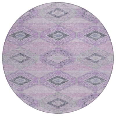 HomeRoots 8' Lavender And Gray Round Aztec Washable Indoor Outdoor Area Rug