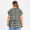 Women's Plus Size 1950s Plaid Gingham Raglan Sleeve Notch Neck Casual Summer Babydoll Blouses - GRACE & GRANDEUR - 3 of 4