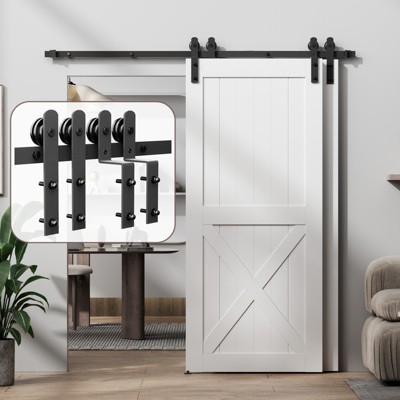 Bypass Sliding Barn Door Hardware Kit, Double Track for Double Door,Heavy Duty,Basic I/J Pulley,Slide Smoothly Quietly,Easy Install (No Door)
