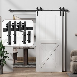 Bypass Sliding Barn Door Hardware Kit, Double Track for Double Door,Heavy Duty,Basic I/J Pulley,Slide Smoothly Quietly,Easy Install (No Door) - 1 of 4