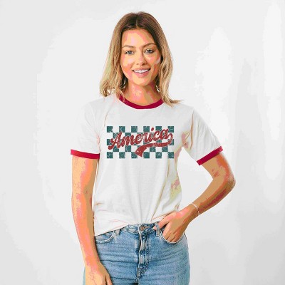 Simply Sage Market Checkered America Retro Ringer Tee