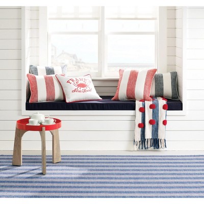 Denim and Red Stripe Handwoven Cotton Rectangular Rug, 10' x 14'