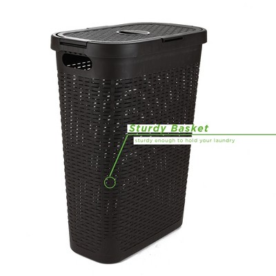 Brown Plastic Wicker Design Collapsible Laundry Basket with Lid