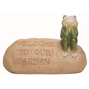 Transpac Resin 12 in. Multicolor Spring Frog Welcome to Our Garden Stone - 1 of 3