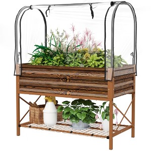 Raised Garden Bed with Legs and Cover, Metal Elevated Planter Box with Bottom Shelf and Liner for Vegetables - 1 of 4