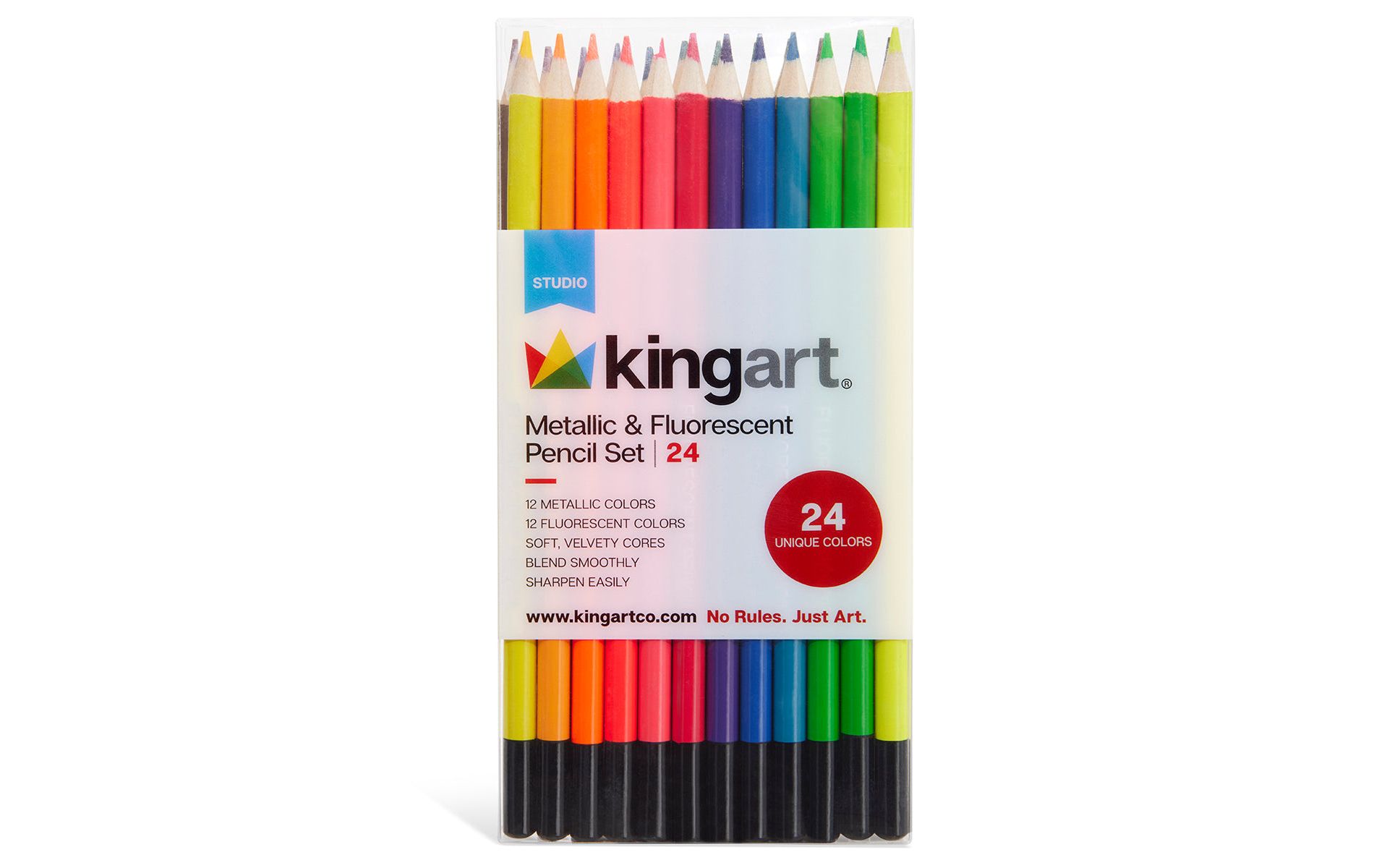 KINGART Colored Pencil Set, 24 Metallic & Neon Colors