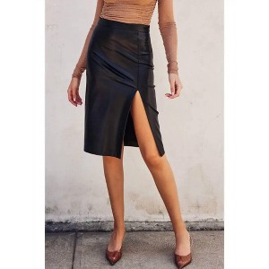 Women's Lainey Faux Leather Midi Slit Skirt - DRESS FORUM - 1 of 4