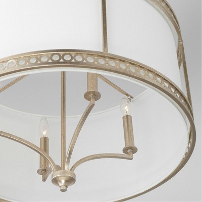 Isabella Winter Gold 4-Light Pendant with White Fabric Shade
