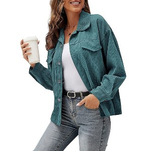 Coolmee Womens Corduroy Button Down Shirts Dressy Casual Long Sleeve Blouses Fall Tops Jackets - 1 of 4