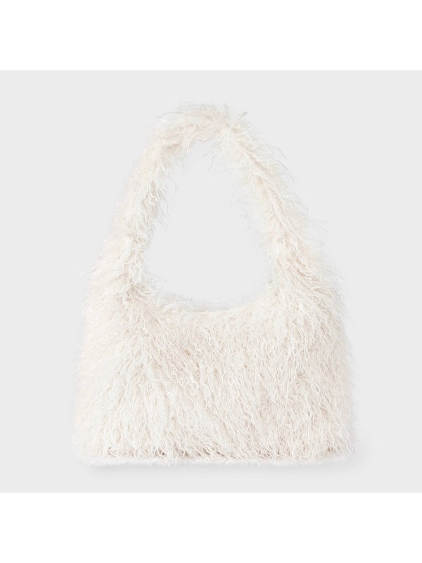 Faux Fur Plush Shoulder Bag — Cream
