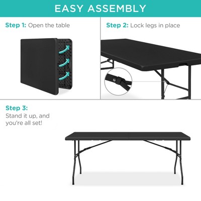 Black Heavy-Duty 6ft Folding Table with Handle and Lock