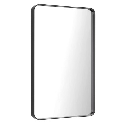 KIOTEE Rectangular Aluminum Alloy Framed and Tempered Glass Wall Bathroom Vanity Mirror in Matte Black