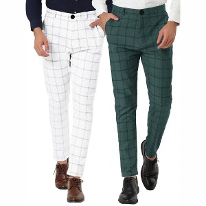 Lars Amadeus Men's Plaid Printed Slim Fit Flat Front Business Dress Pants 2 Packs - 1 of 4