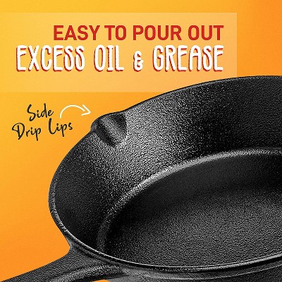 NutriChef 3-Piece Black Cast Iron Skillet Set with Red Silicone Handles