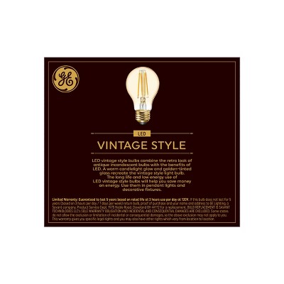 GE Vintage Style Amber Glass LED Light Bulbs, Warm Dimmable Light, 60W Equivalent, 2 Pack
