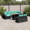 vidaXL Patio Sofa Set with Cushions Sectional Couches 11 Piece Poly Rattan - Black and Blue Wood - 2 of 4