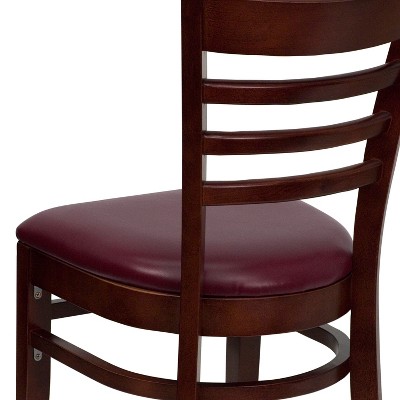 Elegant Mahogany Wood Ladderback Side Chair with Burgundy Vinyl Seat