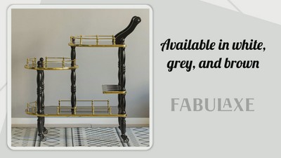 Gray Rectangular Wood Bar Cart with Wine Rack and Storage