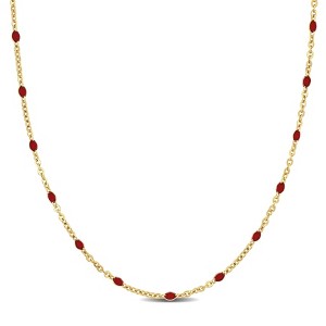 EVERLY JEWELRY | Yellow Plated Sterling Silver Red Enamel Bead Station Necklace with chain - 19 in - 1 of 4