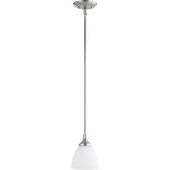Quorum Lighting Enclave 1-Light Mini Pendant, Satin Nickel, Glass, Stem Hanging, 5.5W x 7H, Dry Rated