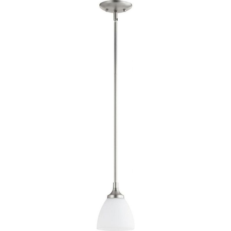 Quorum Lighting Enclave 1-Light Mini Pendant, Satin Nickel, Glass, Stem Hanging, 5.5W x 7H, Dry Rated, 1 of 2