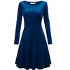 Women's Scoop Neck Wrist Sleeve Length Dress Solid Slim Flowy Swing A-Line Velvet Cocktail Party Dress - 2 of 4